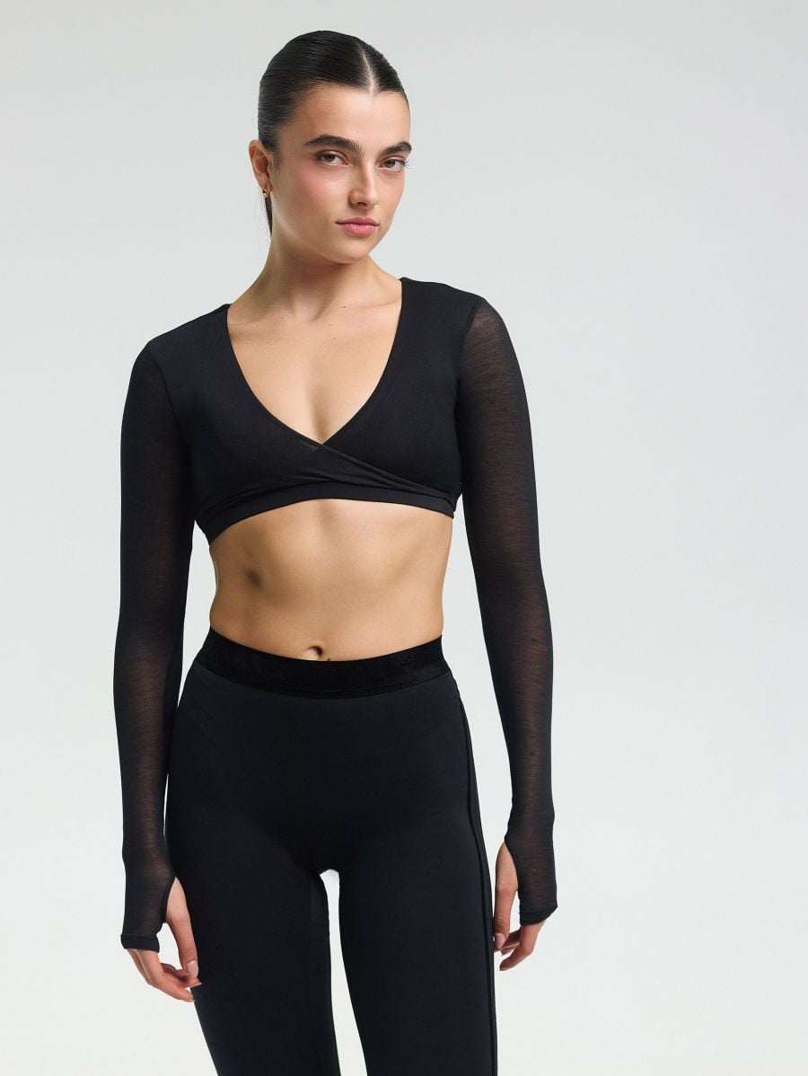 Modal Wrap Crop Top — Black