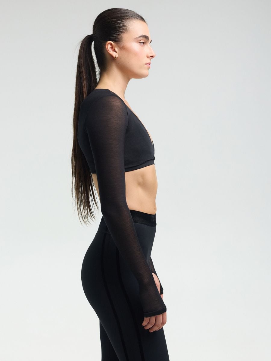 Modal Wrap Crop Top — Black