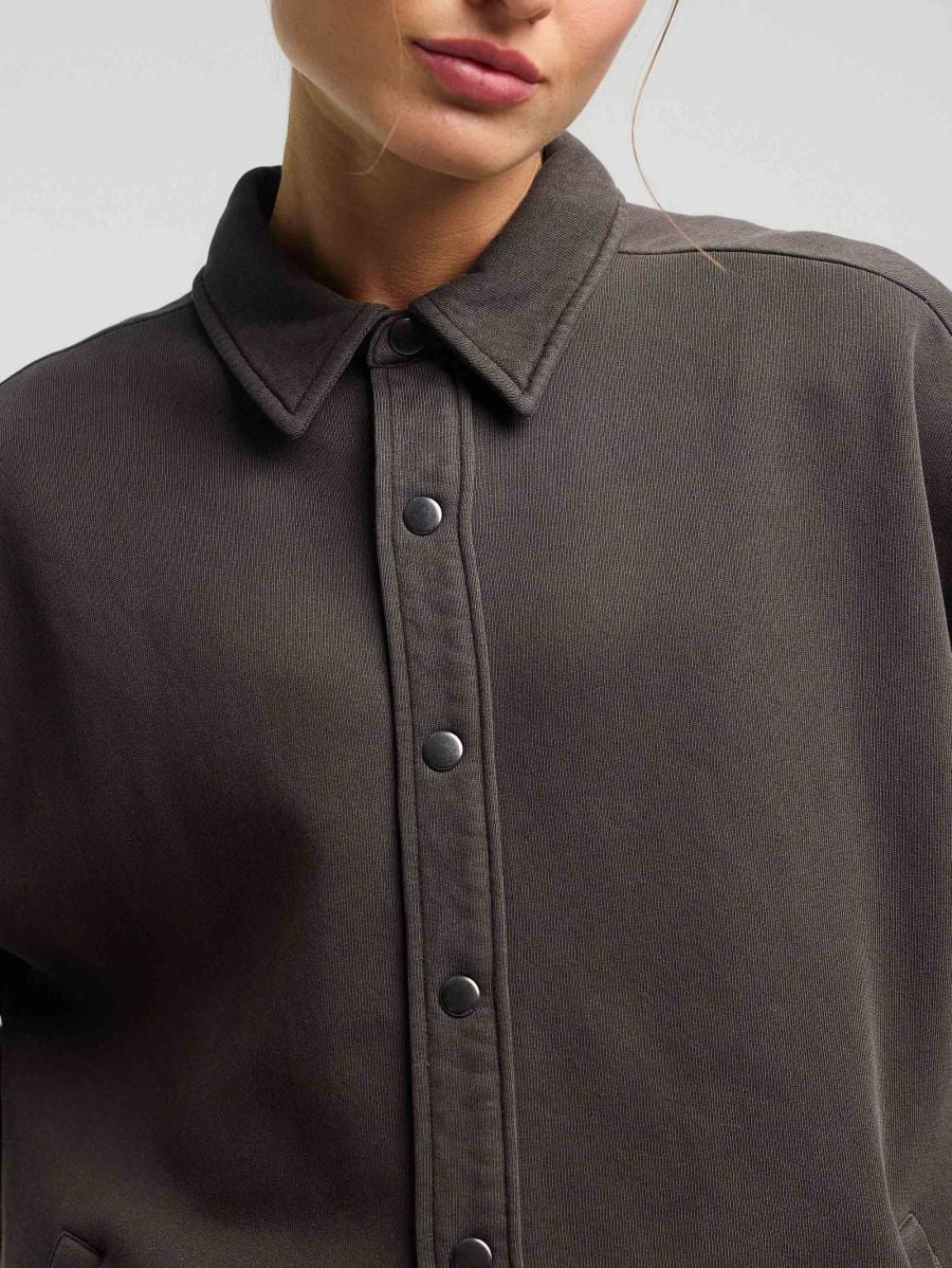 Button-Front Shirt Jacket — Grey