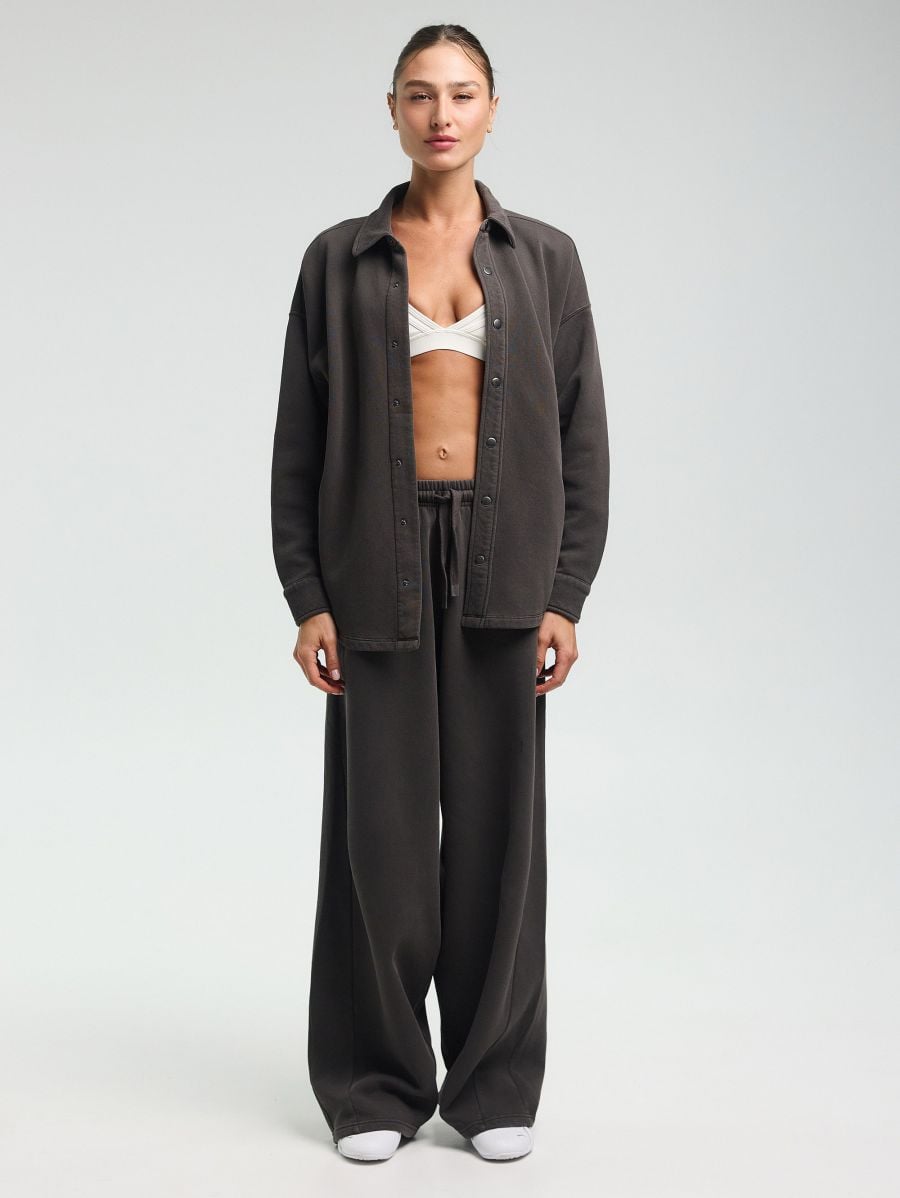Button-Front Shirt Jacket — Grey