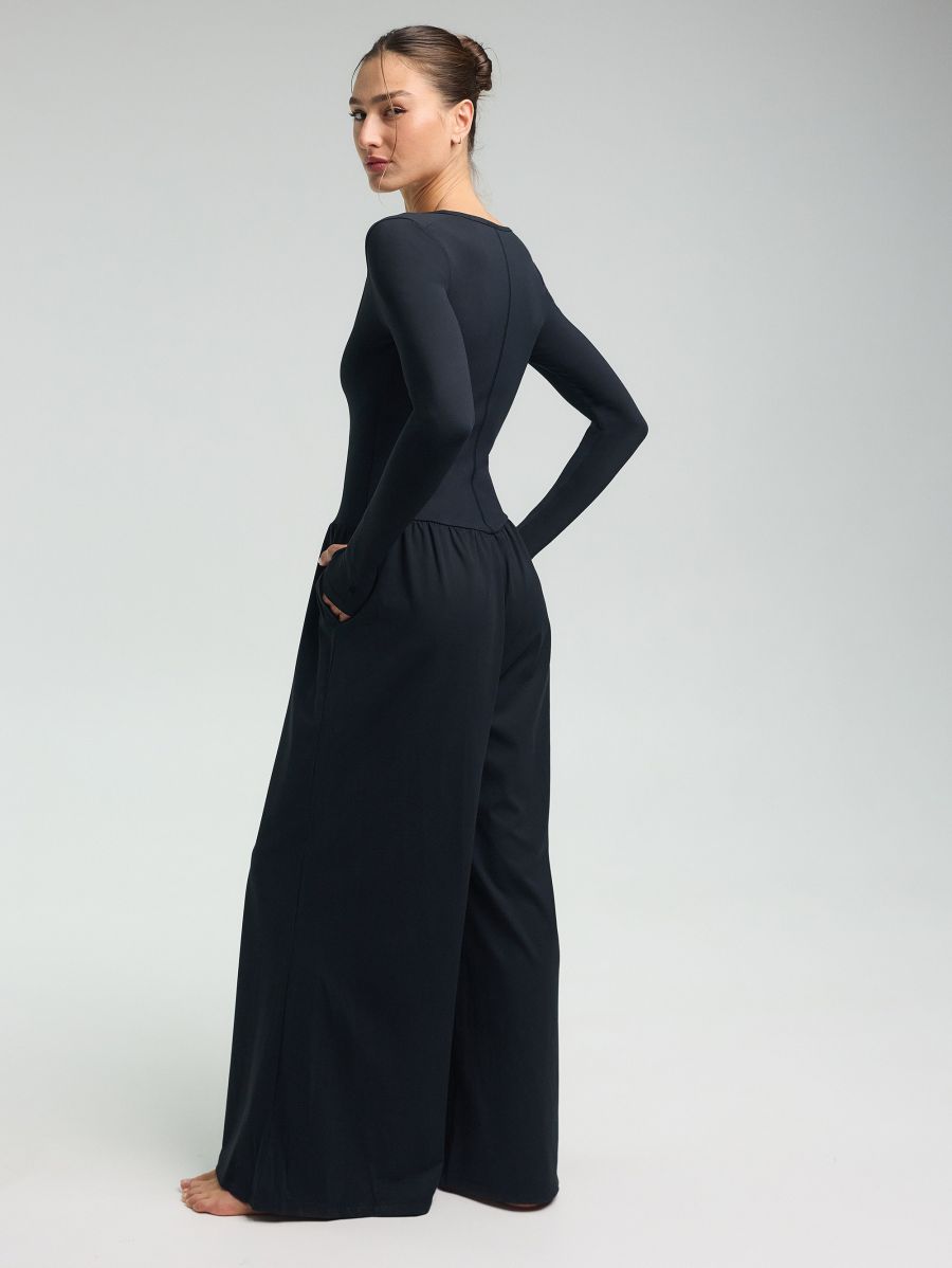Wide-Leg Jumpsuit — Black