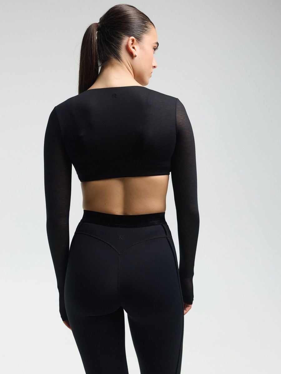 Modal Wrap Crop Top — Black