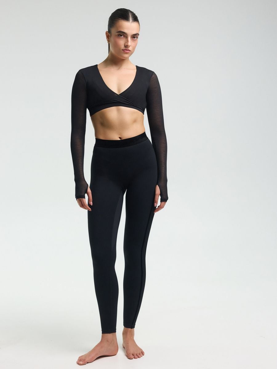 Modal Wrap Crop Top — Black