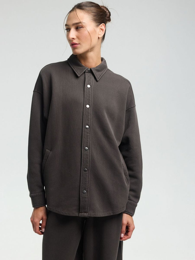 Button-Front Shirt Jacket — Grey