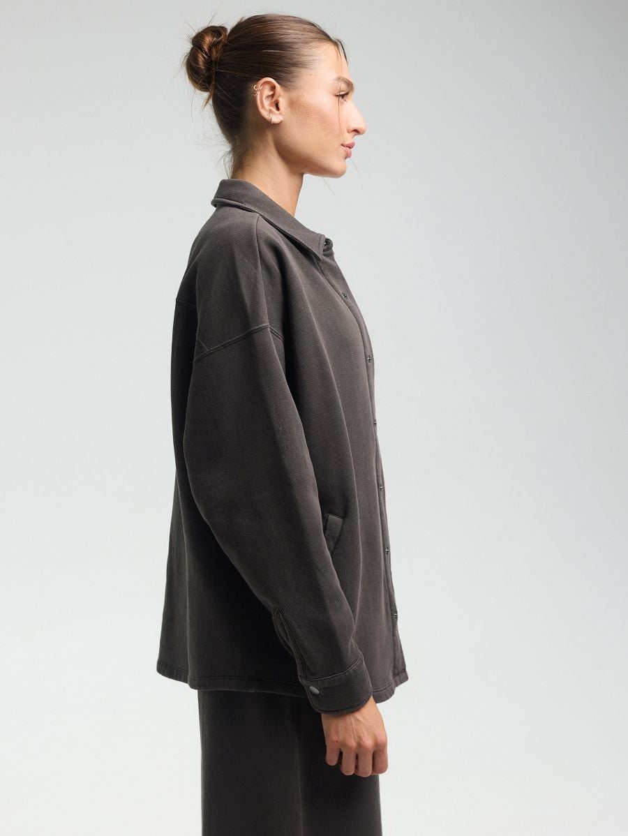 Button-Front Shirt Jacket — Grey