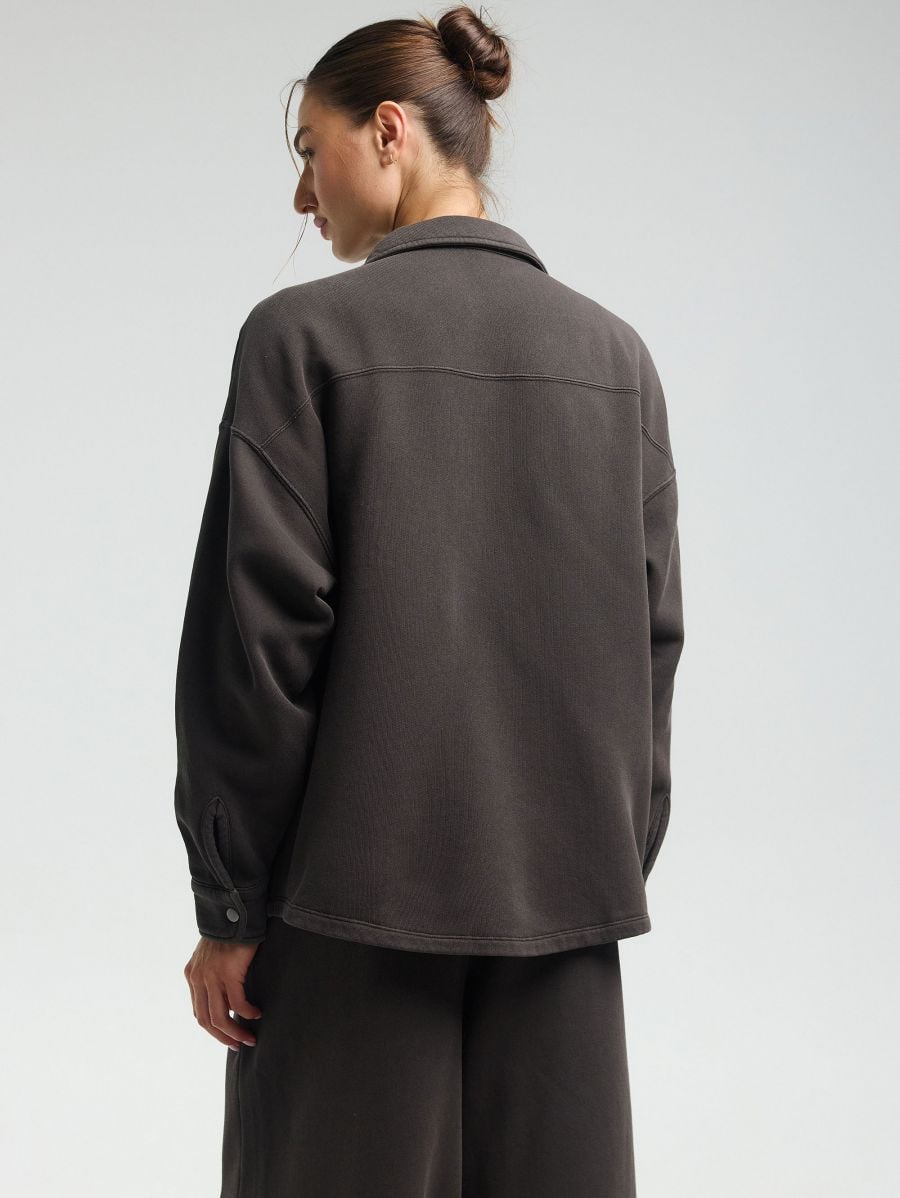 Button-Front Shirt Jacket — Grey